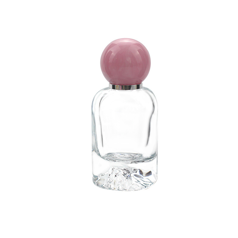 Custom Luxury Glass Fragrance Perfume Bottle Packaging 50ml Empty Perfume Bottle With Pink Ball Shape Lid