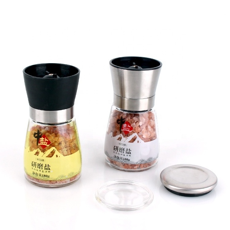 5oz Glass Pepper Mill Salt and Pepper bottle with Stainless steel Grinder