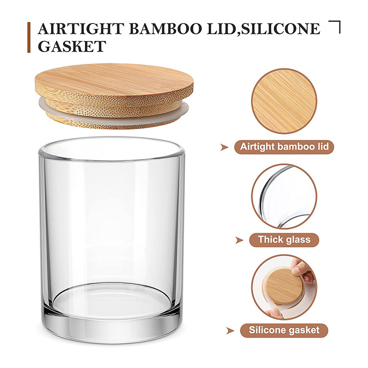 Wholesale 10oz 12oz Customized Candle Vessels Luxury Empty Glass Candle Jars For Candle Making With Wooden Lid