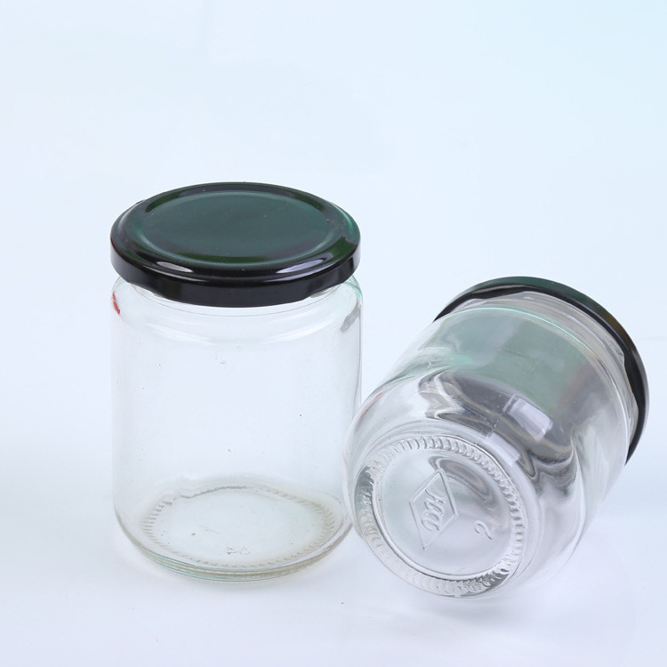 In Stock round 25ml 45ml 100ml 240ml 350ml 500ml glass jam jars for honey sauce pickle storage jar with metal lid