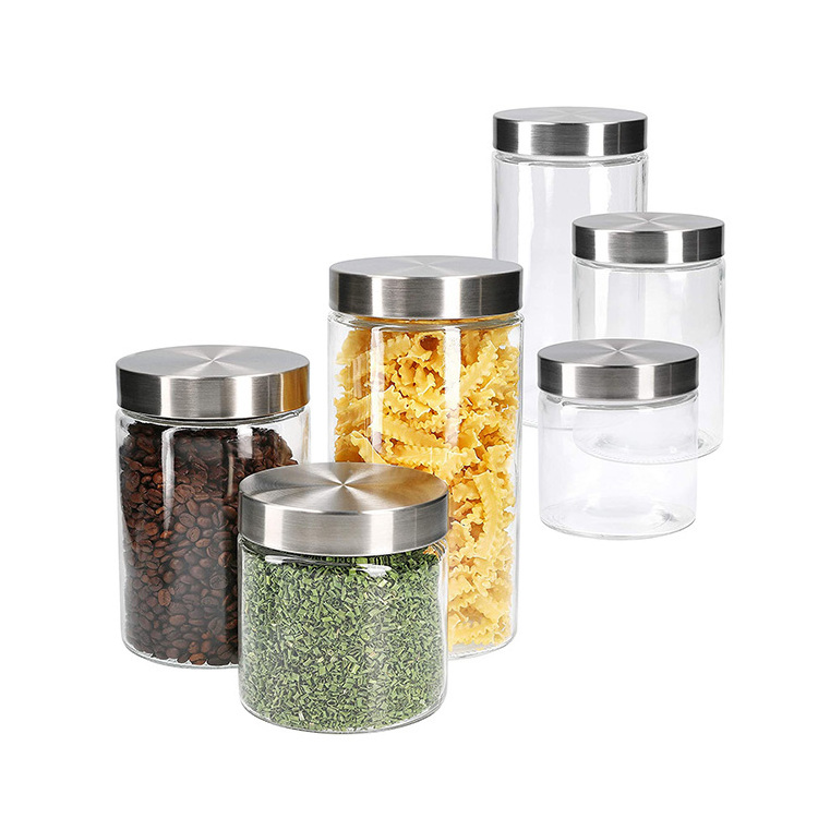 Home Kitchen Airtight large 25oz 40oz 54oz 67oz glass food storage container Canister with Stainless Steel Lid