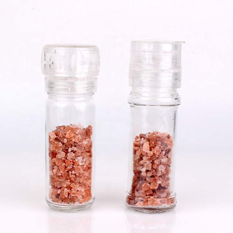 kitchen use wholesale manual 100ml 3oz round salt and pepper shaker grinder mill glass bottle for spice