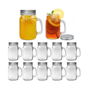 Wholesale regular mouth 8oz glass mason jar with lid and handle for beverage milk iced tea lemonade