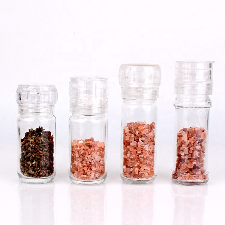 kitchen use wholesale manual 100ml 3oz round salt and pepper shaker grinder mill glass bottle for spice