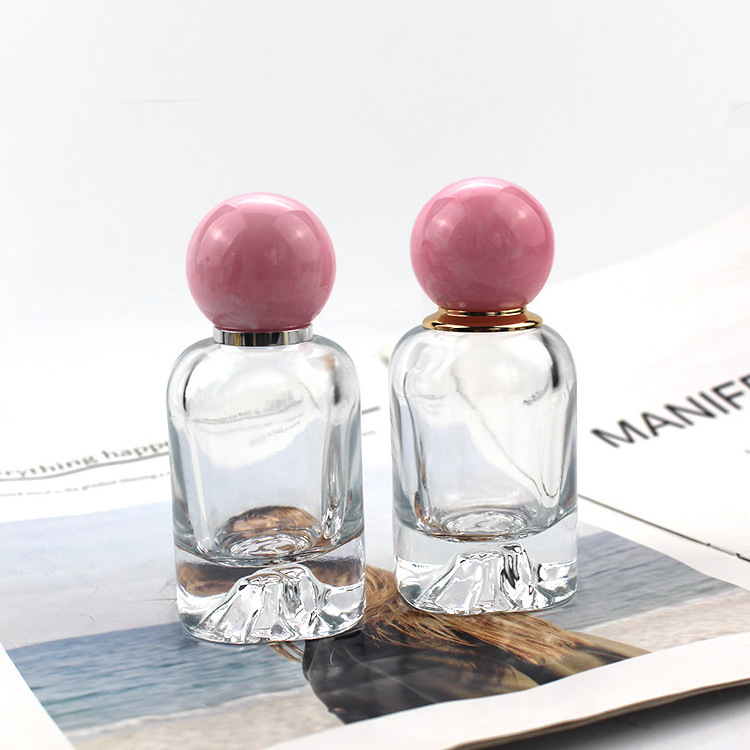 Custom Luxury Glass Fragrance Perfume Bottle Packaging 50ml Empty Perfume Bottle With Pink Ball Shape Lid