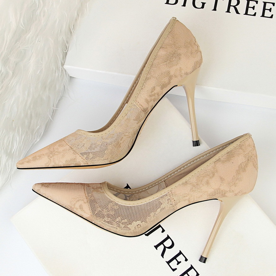 Sexy Heeled Sandals women's shoes stiletto high heels pointed toe mesh lace High heel Shoes