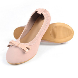 Women's Foldable Portable Ballet Shoes Dressy Comfortable Round Toe Travel Ballet Flats with Bow