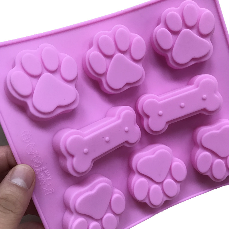 8 Cavity dog paw bone shaped silicone mold for dog treat making