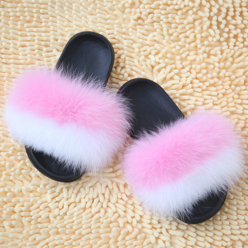 2023 wholesale -fur -slipers  indoor women  and green fox fur slides  sandals faux fur woman shoes