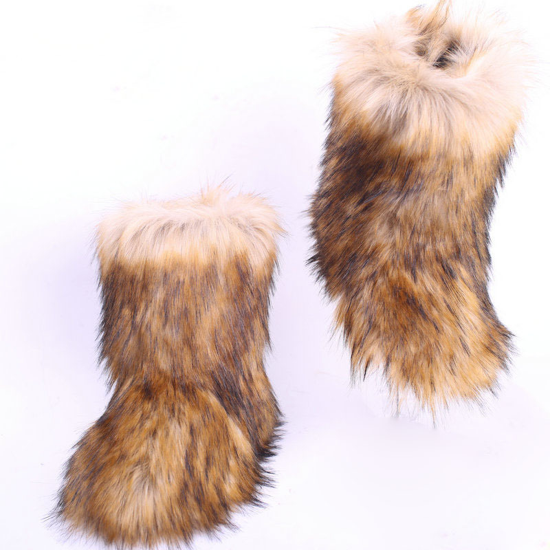 wholesale fake raccoon fur botas mujer for women 2024 ladies winter faux fur boots