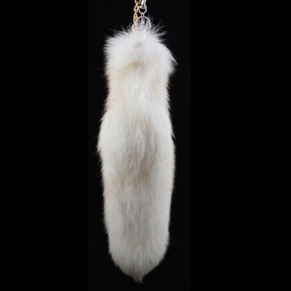 Genuine animal fur 40cm fluffy blue fox fur tail key chain  white color fox tail