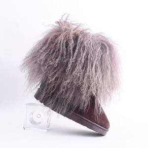 wholesale women ladies winter  Real Mongolian lamb fur boots tan shaggy genuine  chukka fur boots