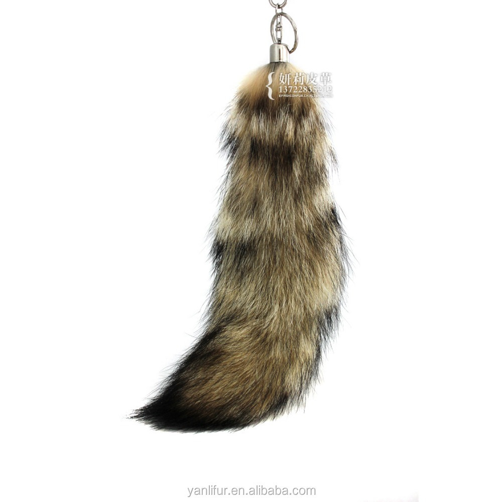 Wholesale crystal 45cm large black fox tail fluffy cheap fox fur tail key chain