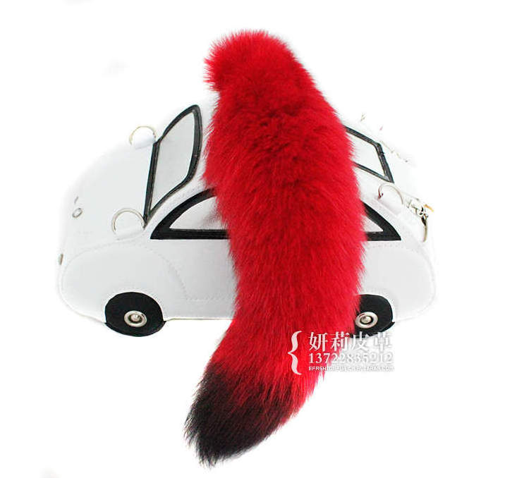 Wholesale dyed pink 45 cm large fox tail keychain costume fluffy real  fox fur tail wholesale