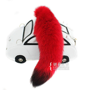 Wholesale dyed pink 45 cm large fox tail keychain costume fluffy real  fox fur tail wholesale