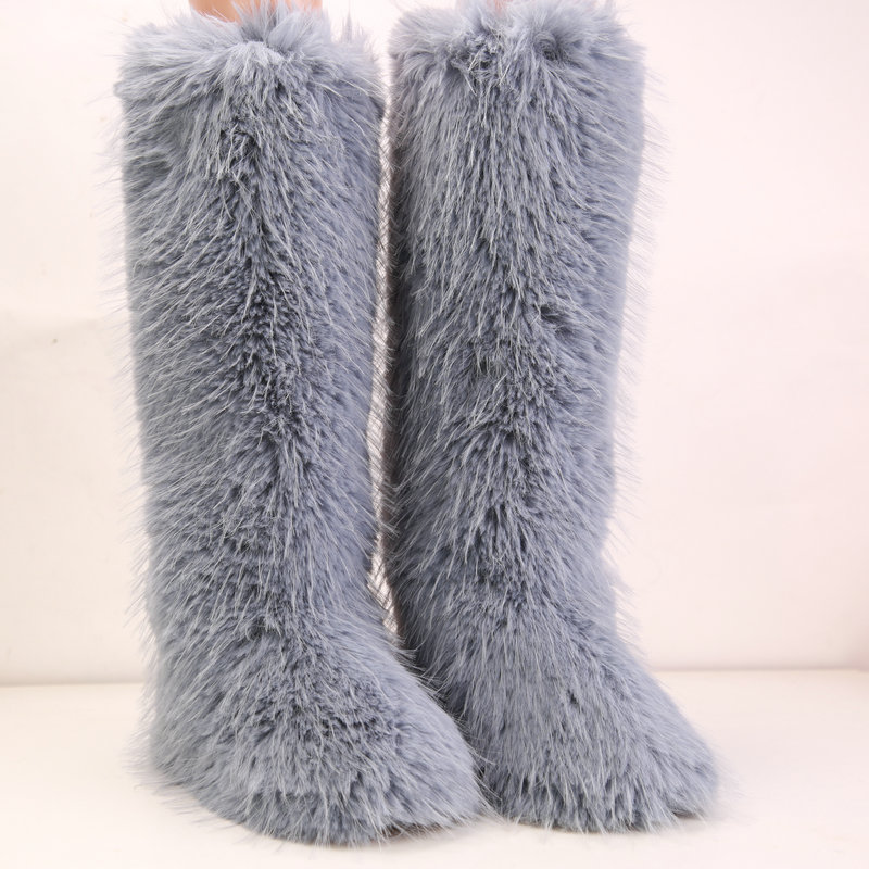 wholesale knee high fur boots for women 2023 new fur boots women winter