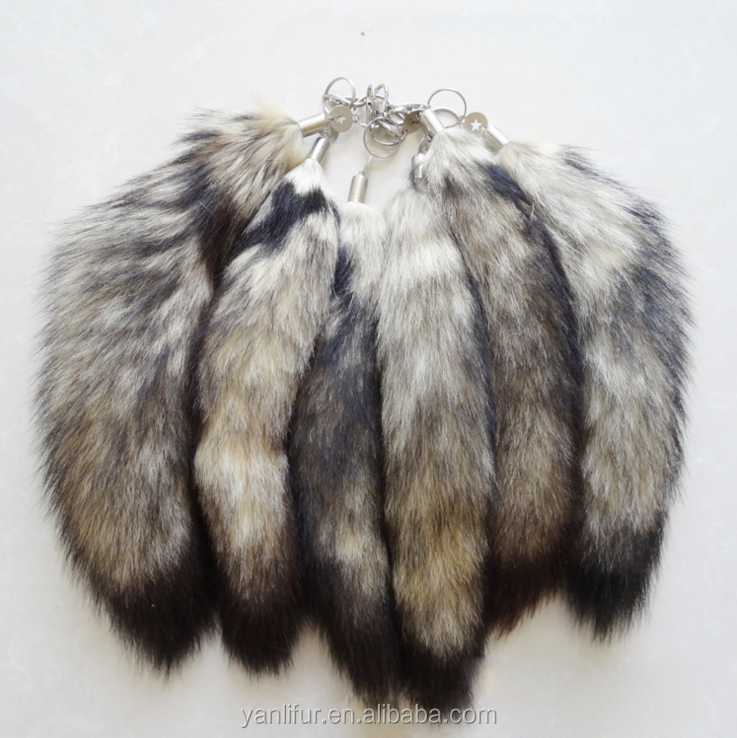 Wholesale crystal 45cm large black fox tail fluffy cheap fox fur tail key chain