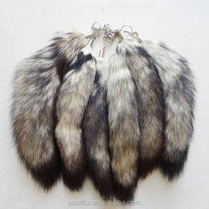 Wholesale crystal 45cm large black fox tail fluffy cheap fox fur tail key chain