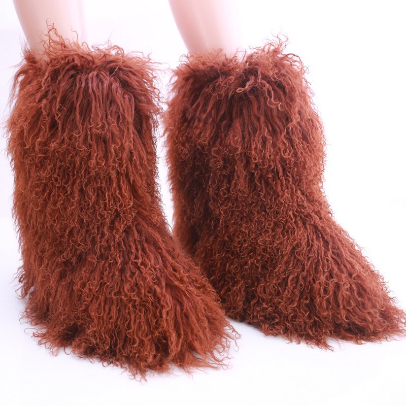 wholesale women Mongolian lamb tibetan long lamb fur boots grey real Mongolian fur boots