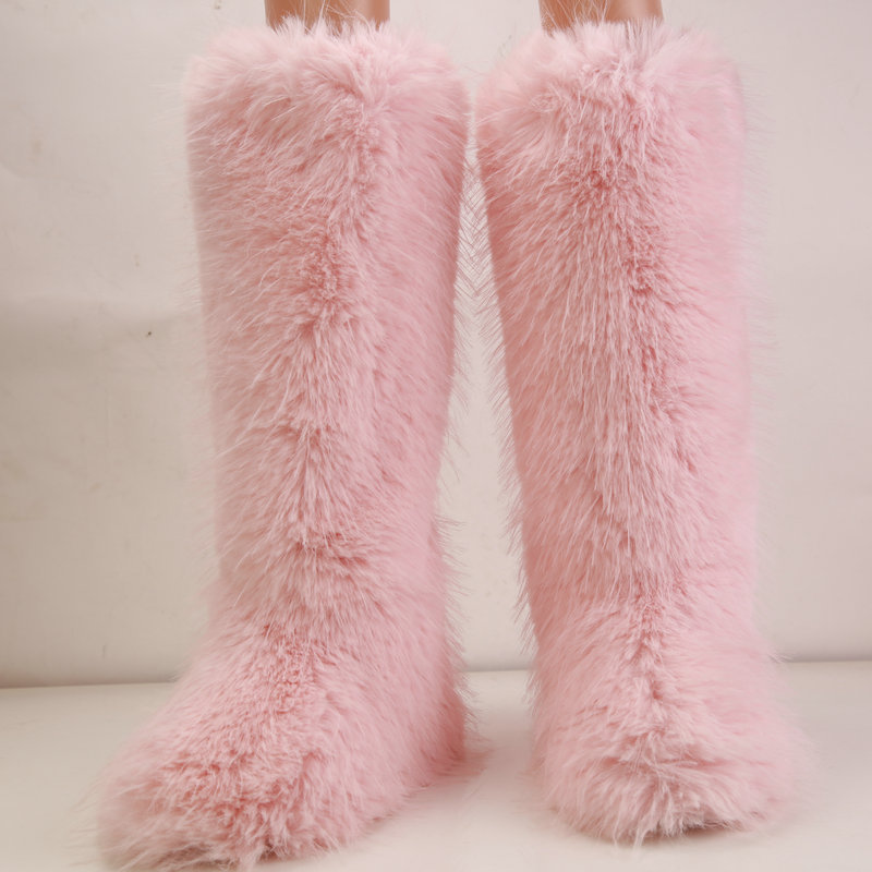 wholesale knee high fur boots for women 2023 new fur boots women winter