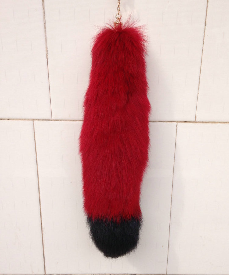 Wholesale dyed pink 45 cm large fox tail keychain costume fluffy real  fox fur tail wholesale