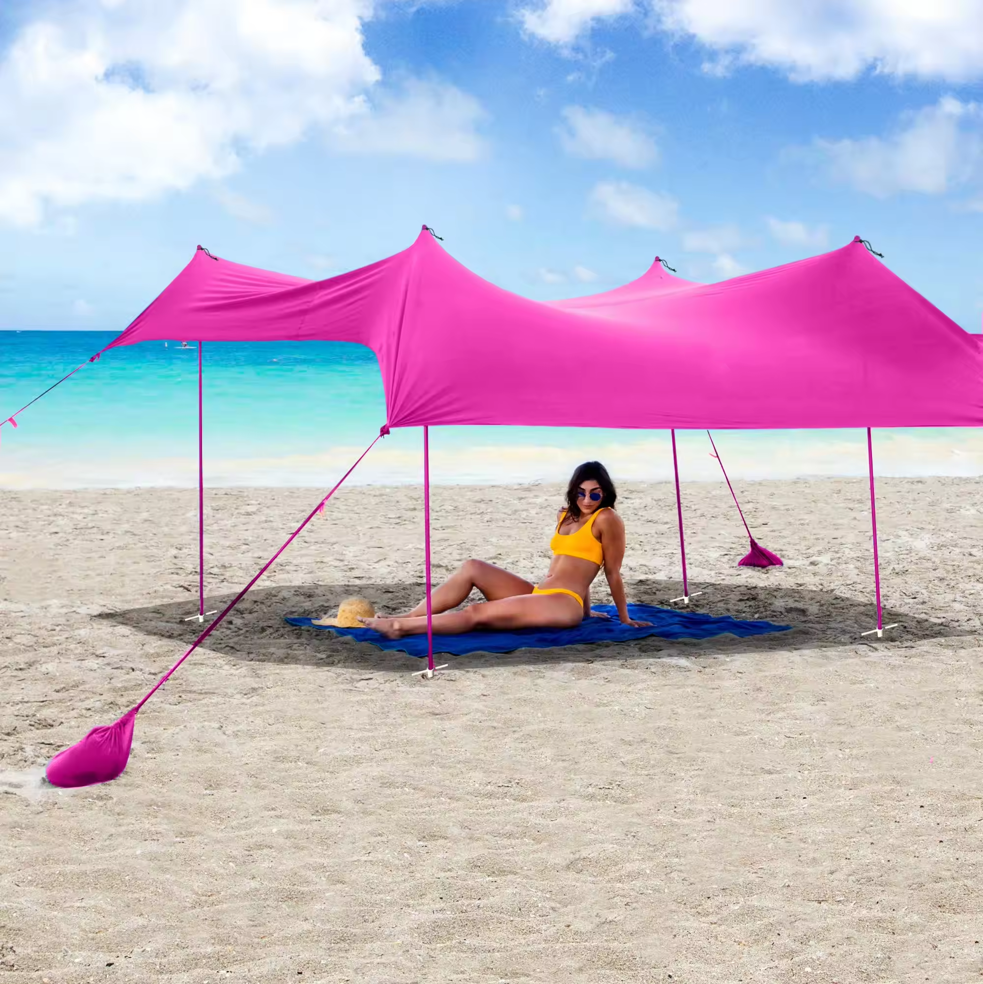 Family Sun Shelter Canopy Tent Beach Shade With Sandbag Anchors/ Portable Outdoor Portable Umbrella Beach Tent