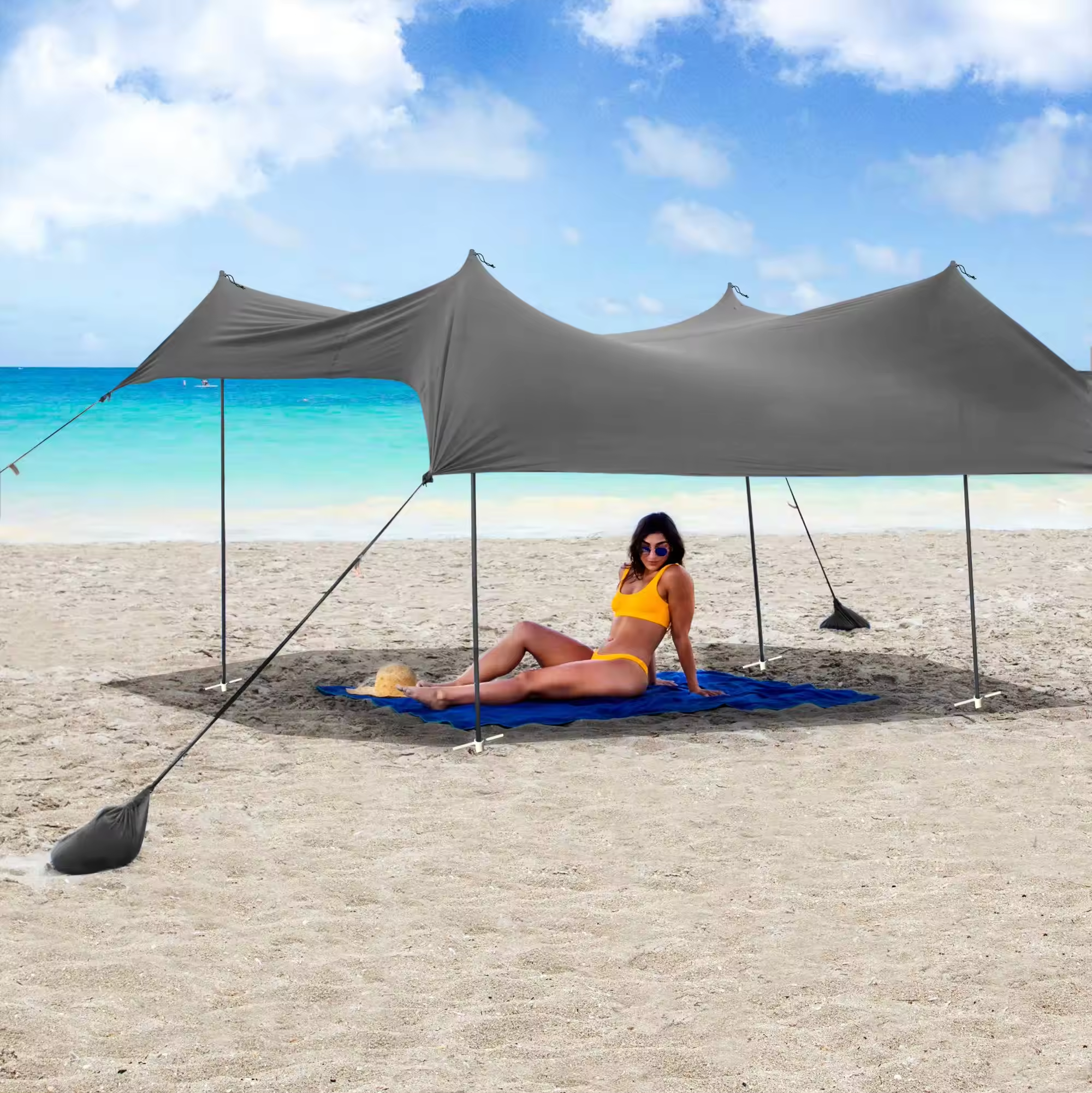 Family Sun Shelter Canopy Tent Beach Shade With Sandbag Anchors/ Portable Outdoor Portable Umbrella Beach Tent