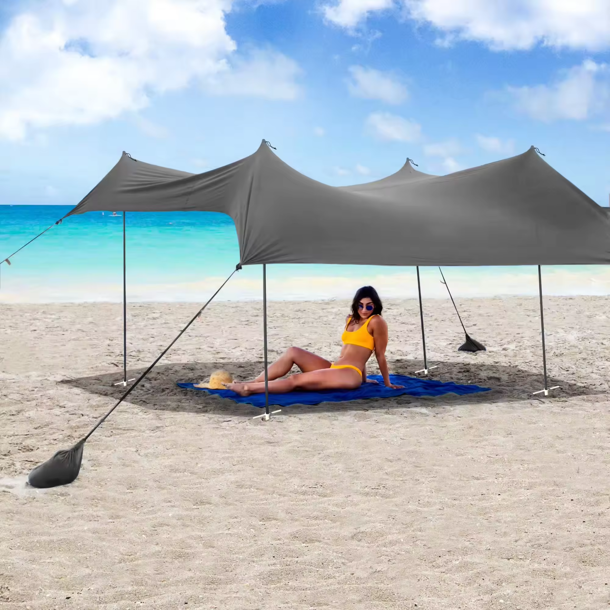 Family Sun Shelter Canopy Tent Beach Shade With Sandbag Anchors/ Portable Outdoor Portable Umbrella Beach Tent