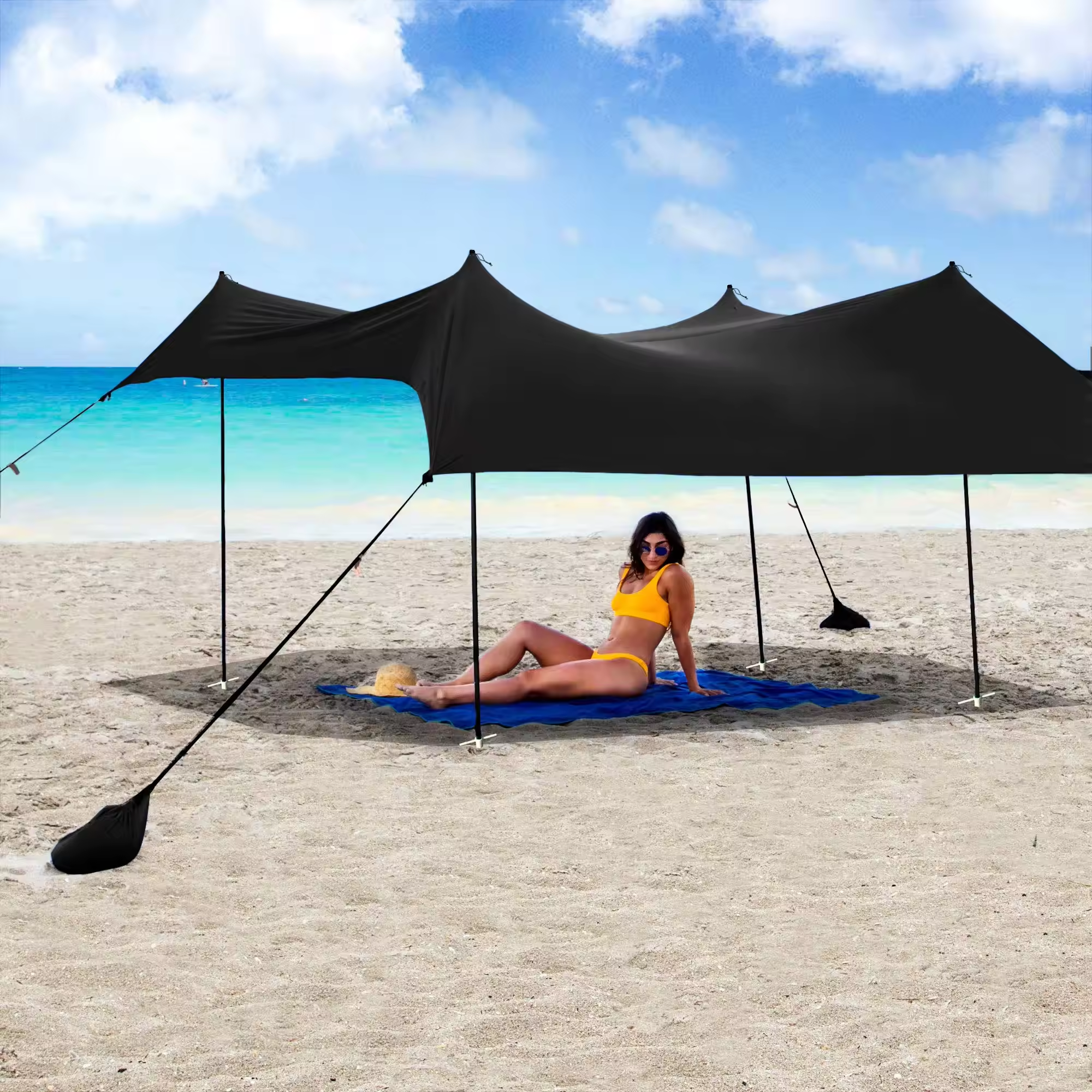 Family Sun Shelter Canopy Tent Beach Shade With Sandbag Anchors/ Portable Outdoor Portable Umbrella Beach Tent