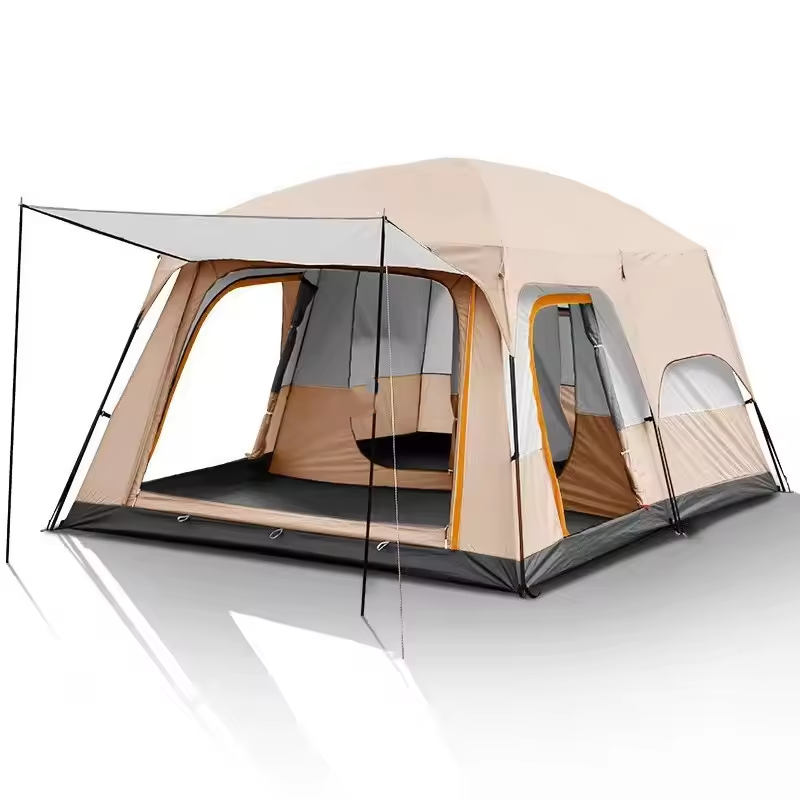 Super Large Waterproof Double-Layer 4-6-8-12 person tent Two bedrooms and one living room tent Camping family tent