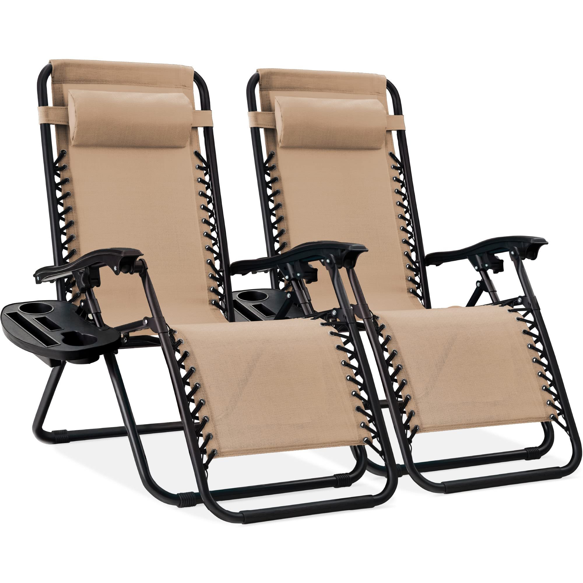 Adjustable Steel Wire Mesh Zero Gravity Recliner With Pillow And Cup Holder Tray Outdoor Camping Travel Folding Chair