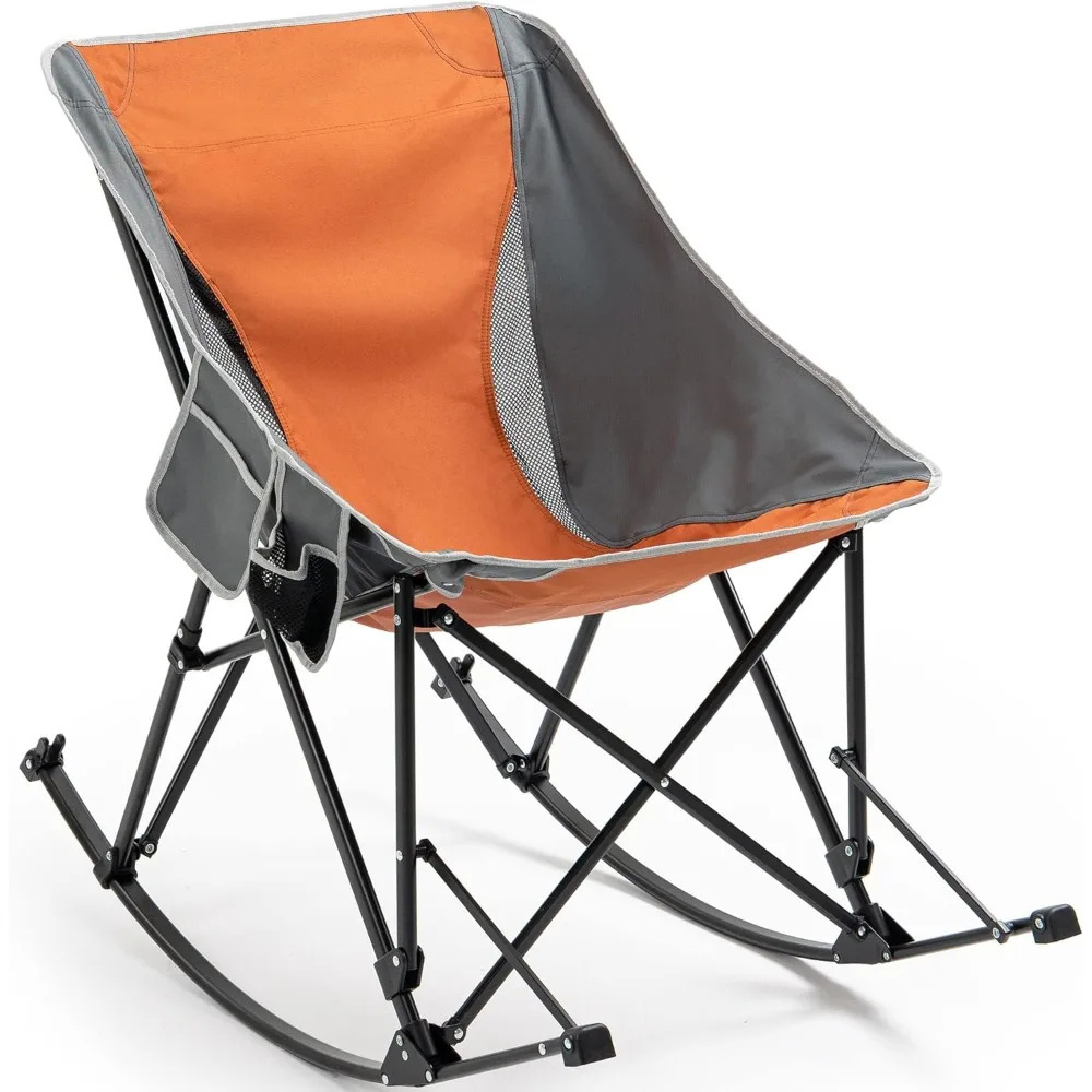 Oversized Folding Rocking Camping Chair, Portable High Back Outdoor Rocker for Patio, Garden, Lawn, Supports up to 300 lb,Orange