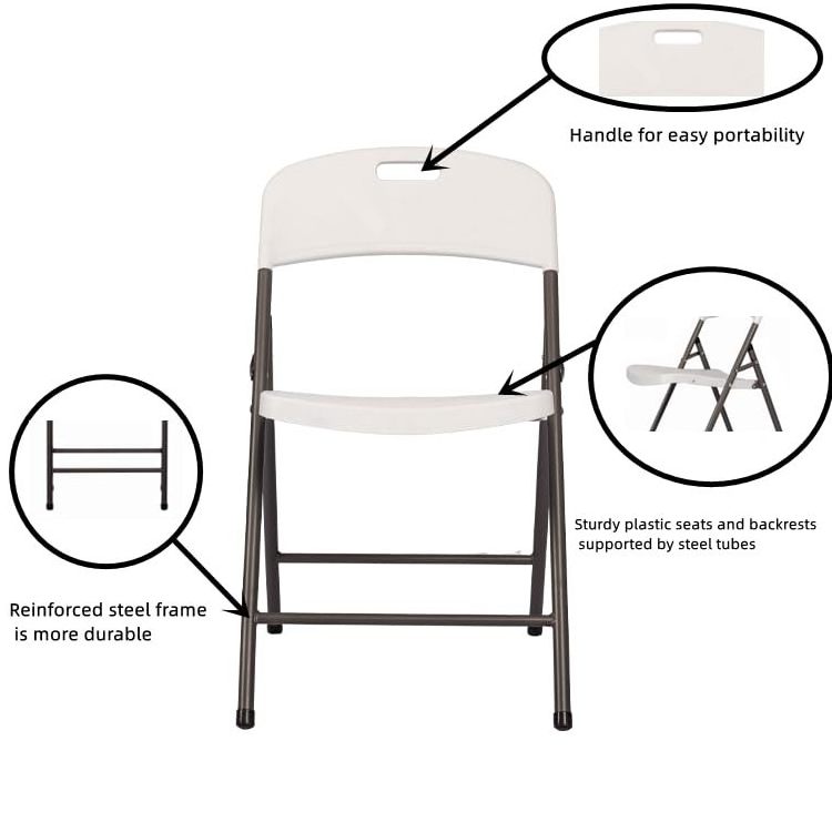 Portable Chair With Steel Frame Stackable White Plastic Chair Office Commercial folding Chair