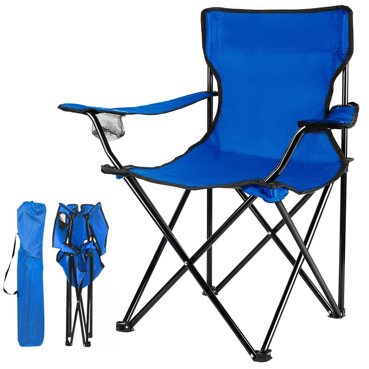 Folding Lawn Chairs with Cup Holder and Carry Bag Mesh Back Recliner for Beach Outdoor Camping chair