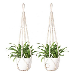 Macrame Plant Hanger Indoor Hanging Planter Basket with Wood Beads Decorative Flower Pot Holder No Tassels for Indoor Outdoor