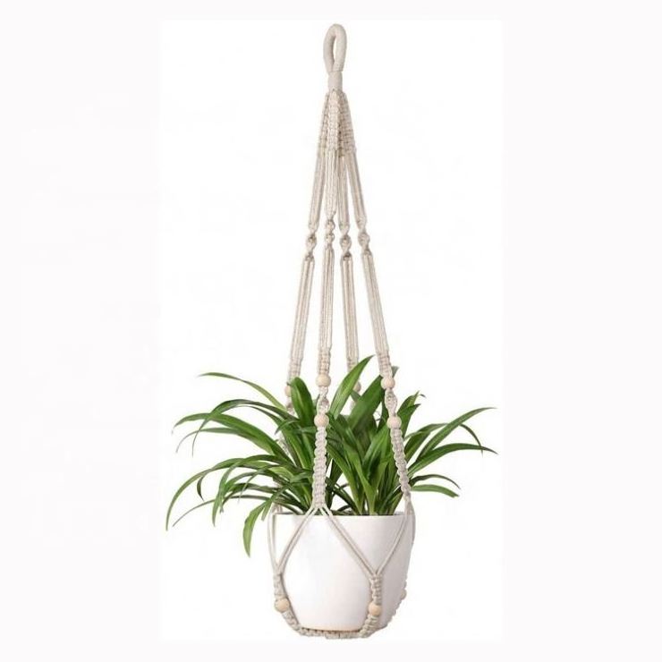 Macrame Plant Hanger Indoor Hanging Planter Basket with Wood Beads Decorative Flower Pot Holder No Tassels for Indoor Outdoor