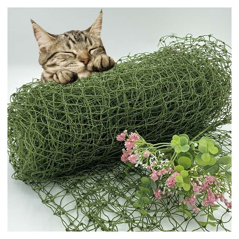 Factory HDPE NYLON black or olive beige net with steel wire Cat balcony safety net railing cat protection resistant pet cat net