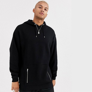 Custom Comfortable Soft Quality Kangaroo Pocket with Side Zipper Cheap Oversized Black Zip Hoodie Men