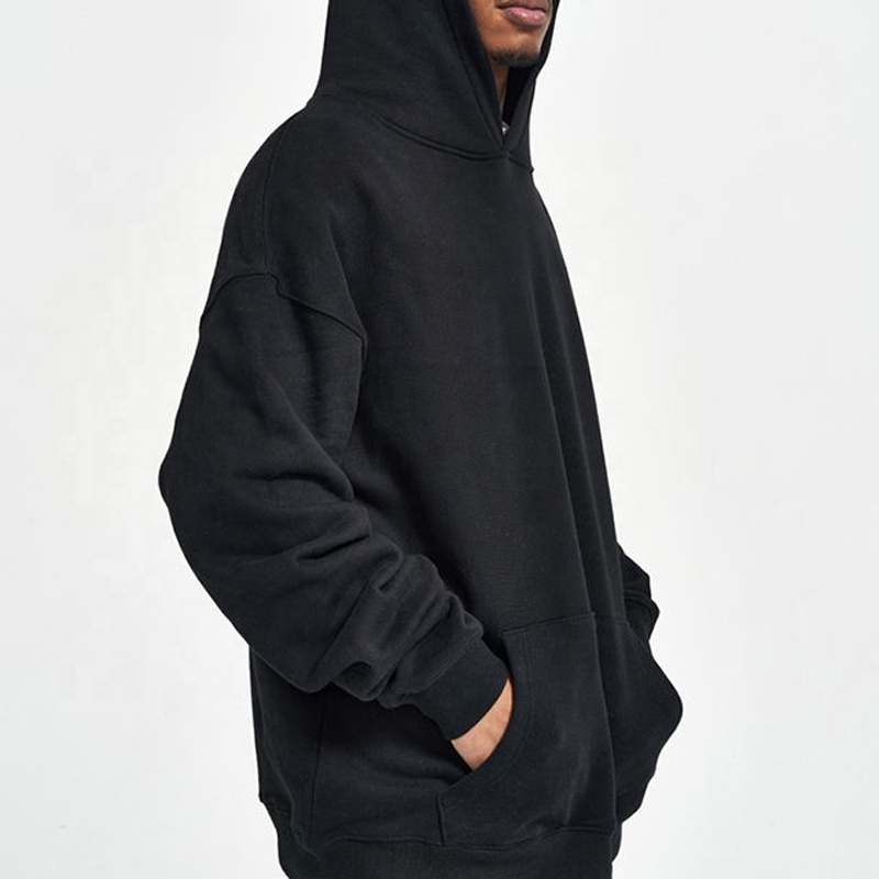 Ready To Ship Factory Sales Black Plain Hoodies 100% Cotton No Strings Pullover Hoodies Sweatshirts