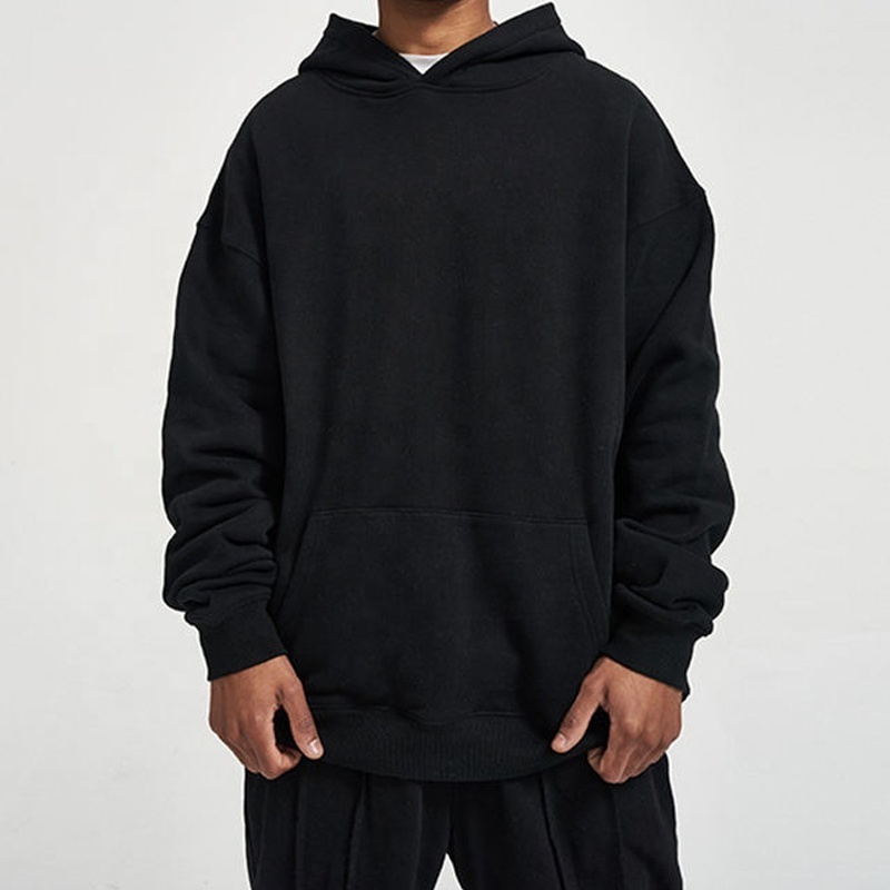 Ready To Ship Factory Sales Black Plain Hoodies 100% Cotton No Strings Pullover Hoodies Sweatshirts