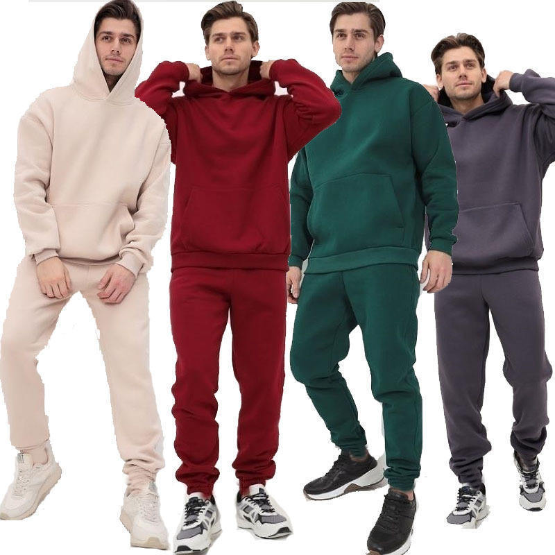 Custom Velour Tracksuit For Men Fleece Oversized Blank Plain Hoodie Cotton Hood Sweatsuit Men's Jogging Sweat Suits