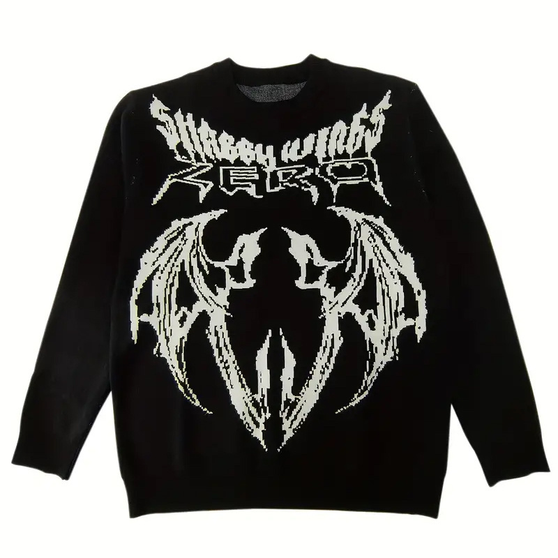 Men's knitted sweater devil wings pattern pullover custom knitwear men's cotton sweater