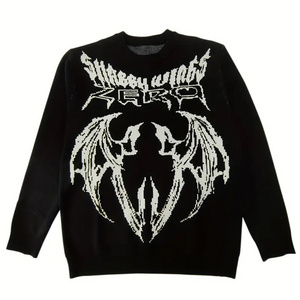 Men's knitted sweater devil wings pattern pullover custom knitwear men's cotton sweater