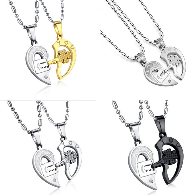 Super September New Design Fashion Mens Womens CZ 316L Stainless Steel Locket And Key Couple Necklace Heart Couple Necklace