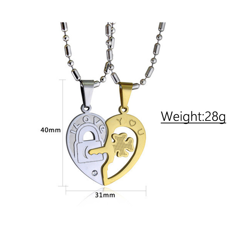 Super September New Design Fashion Mens Womens CZ 316L Stainless Steel Locket And Key Couple Necklace Heart Couple Necklace