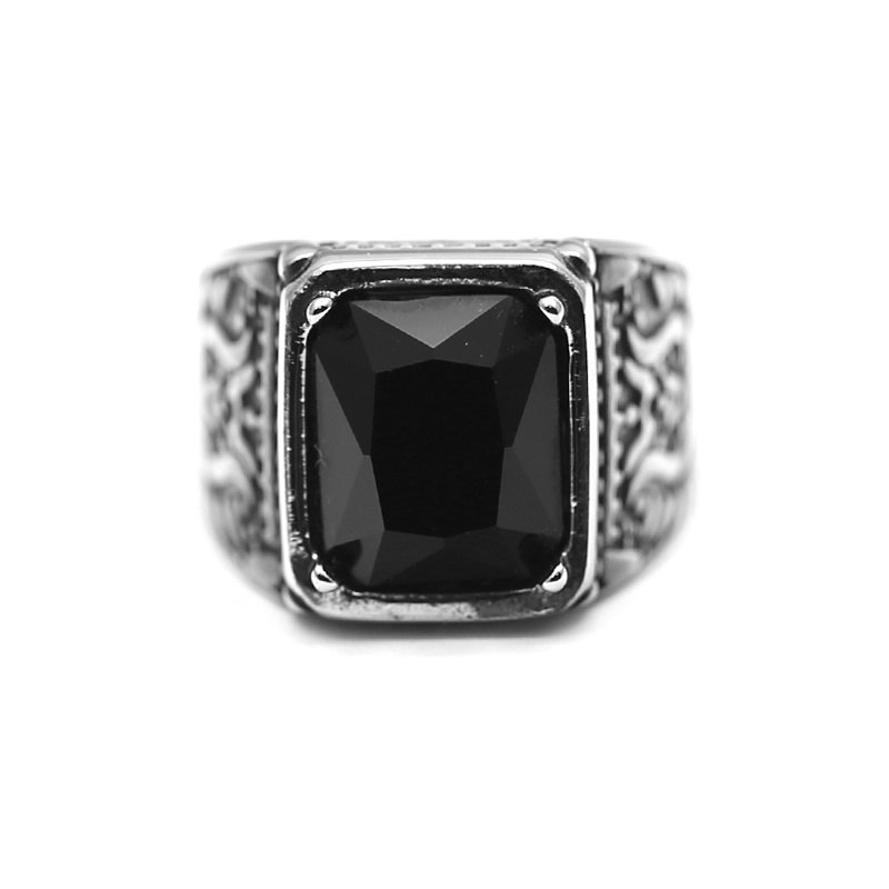 Hot Selling Fashion Crystal Ring Stackable Stainless steel  Vintage Black Square Rhinestone Finger Rings