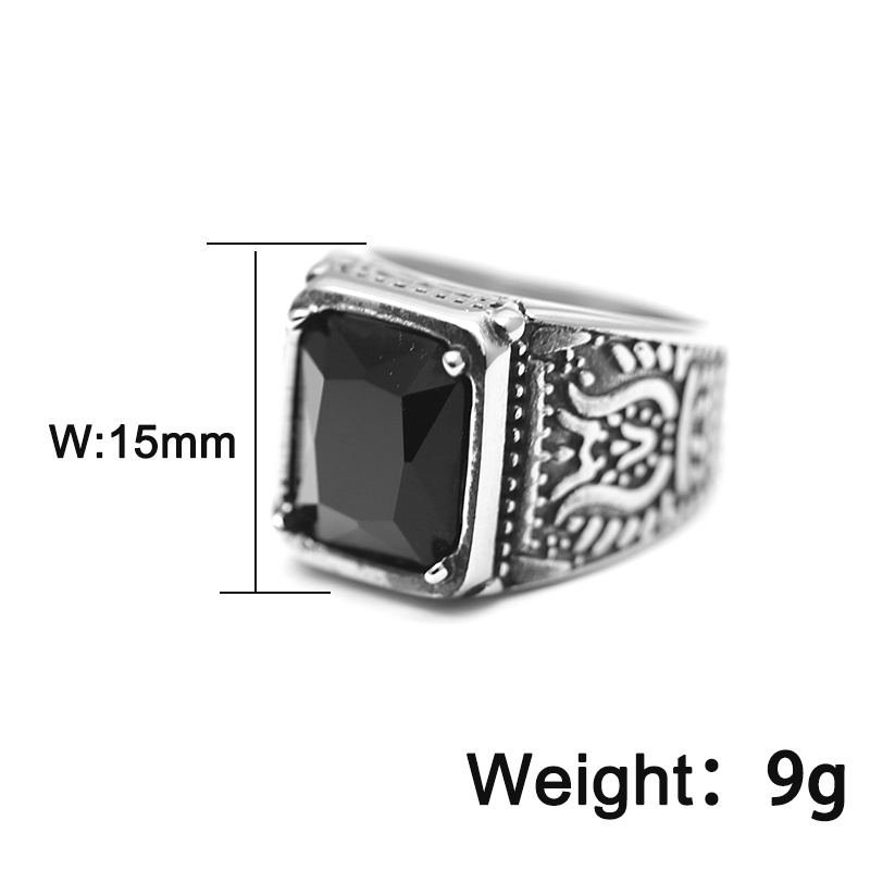 Hot Selling Fashion Crystal Ring Stackable Stainless steel  Vintage Black Square Rhinestone Finger Rings