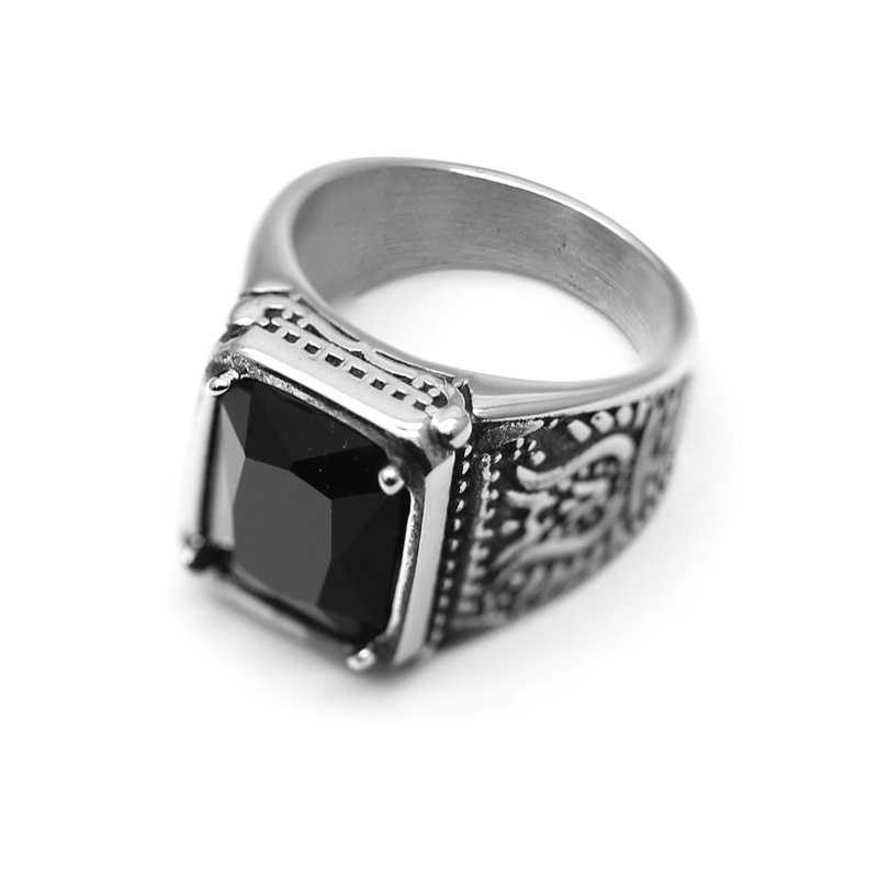 Hot Selling Fashion Crystal Ring Stackable Stainless steel  Vintage Black Square Rhinestone Finger Rings