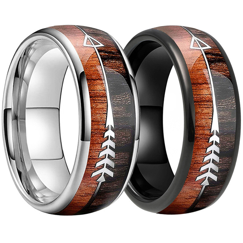 8mm Wedding Band Anniversary Birthday Gift Jewelry Free Shipping Stainless Steel Wood Inlaid Arrow Rings