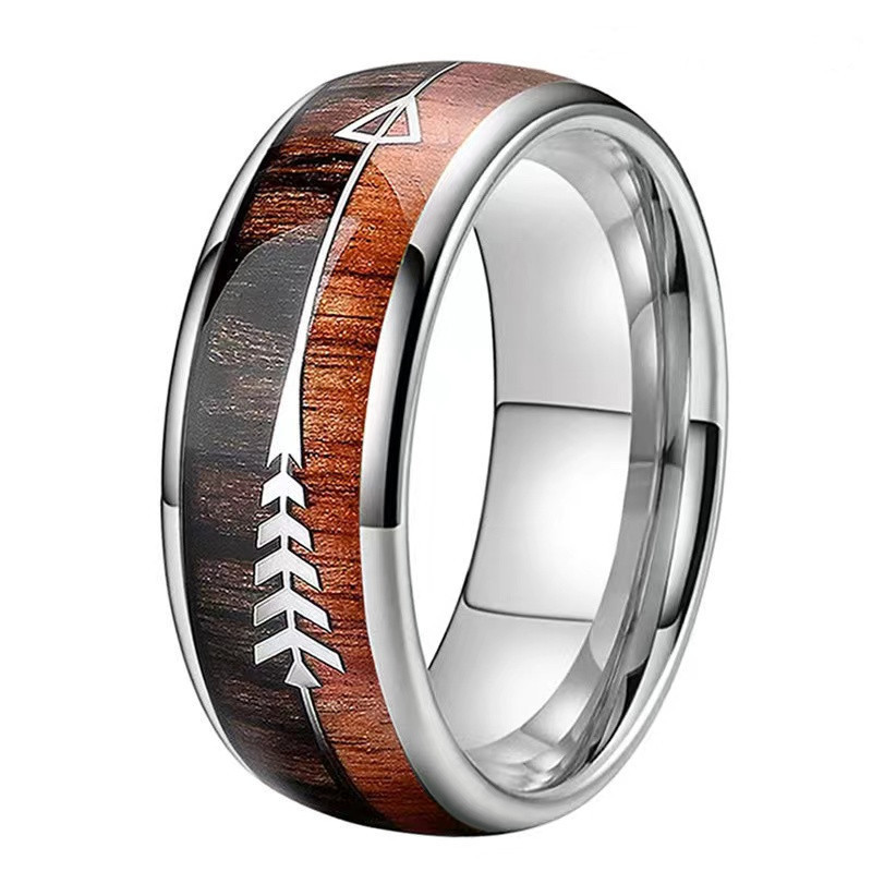 8mm Wedding Band Anniversary Birthday Gift Jewelry Free Shipping Stainless Steel Wood Inlaid Arrow Rings